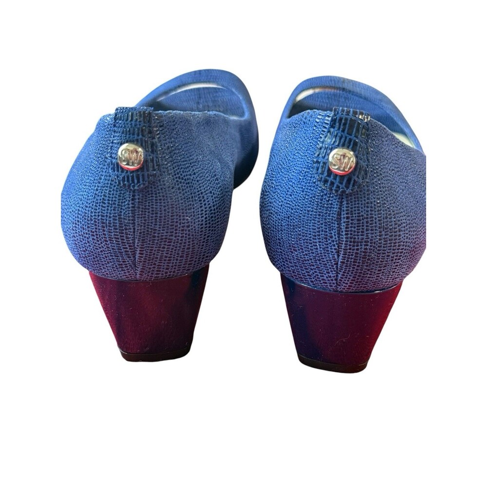 Stuart Weitzman Blue Lizard Embossed Peep Toe Pumps Heels Size 9.5 M Spain - Picture 7 of 8